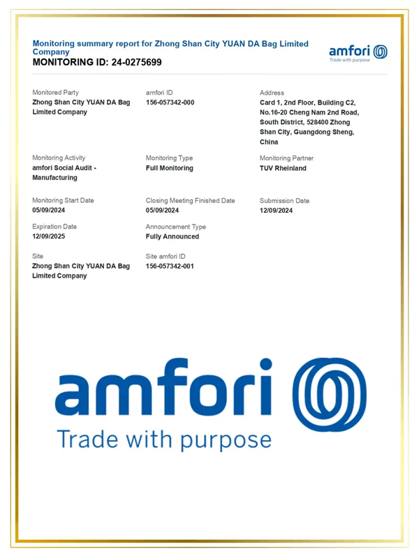 amfori BSCI Certificat d'inspection de l'usine