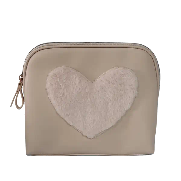 Fur heart cosmetic bag