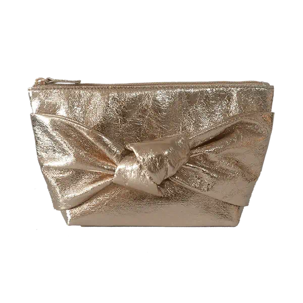 Light gold Crack texture cosmetic bag with bow