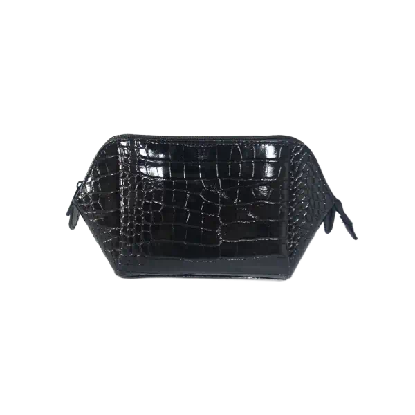 Snake texture leather half moon cosmetic bag