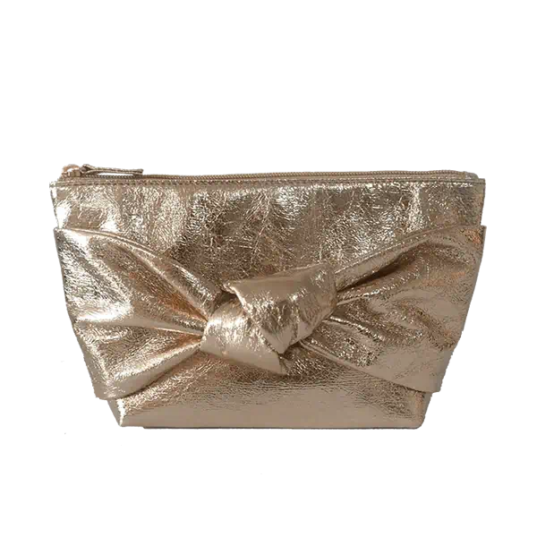 淺金色爆裂紋質感蝴蝶結化妝包
